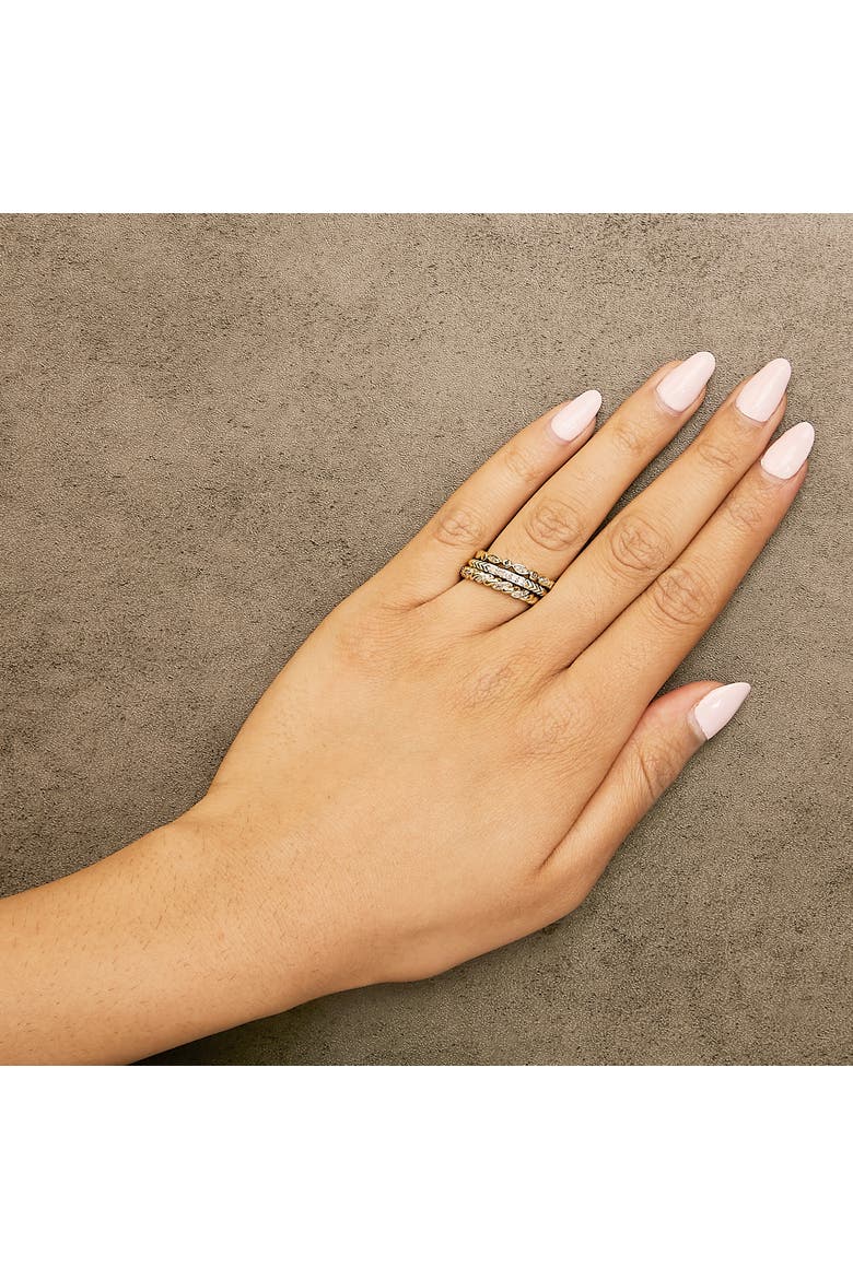 14K Yellow Gold Plated Sterling Silver 1/4 Cttw Diamond Twist Leaf Stackable Ring Set, Alternate, color, Yellow Gold over Silver