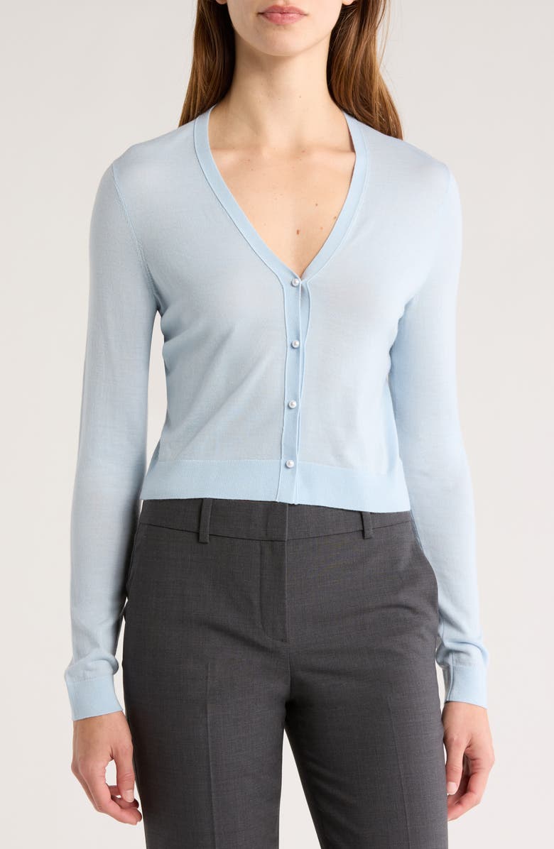 Theory Wool Blend Crop Cardigan, Main, color, Sky