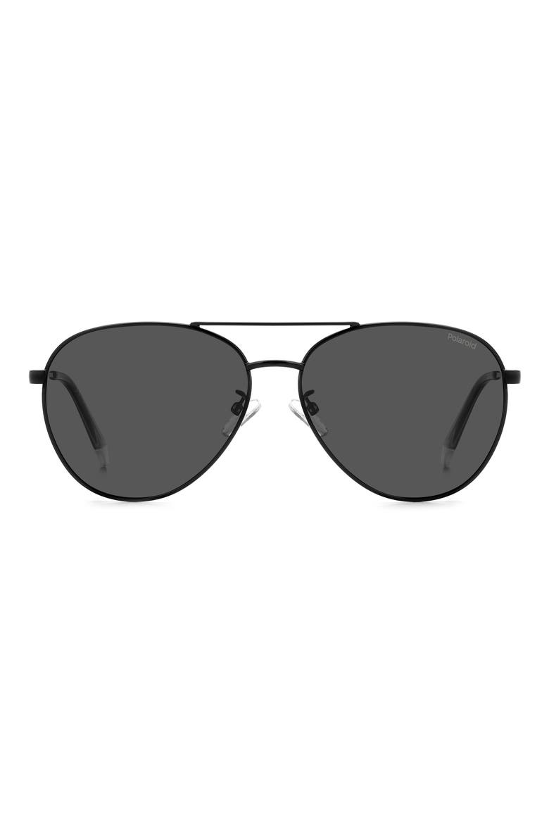 60mm Polarized Aviator Sunglasses, Alternate, color, BLACK/ GRAY POLAR