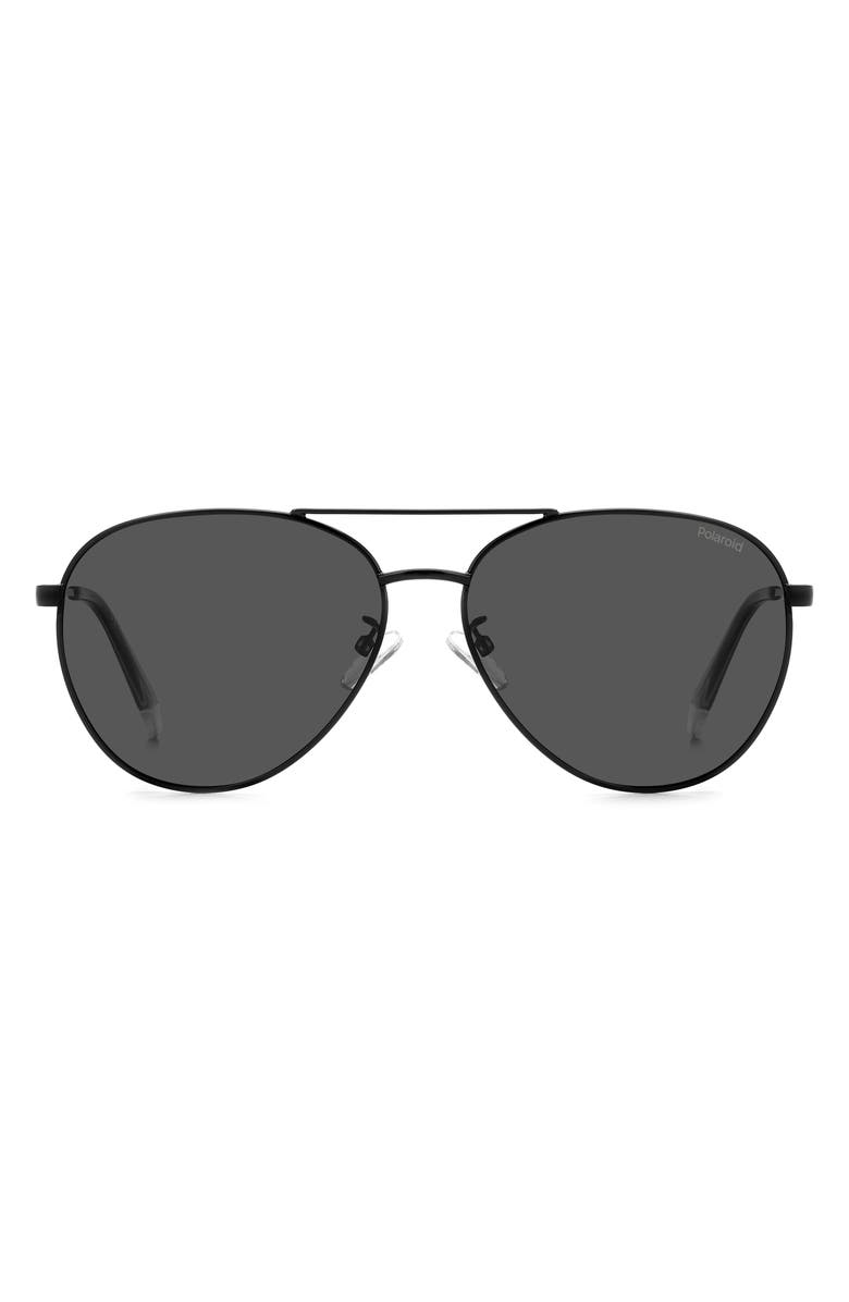 Polaroid 60mm Polarized Aviator Sunglasses, Alternate, color, Black/ Gray Polar