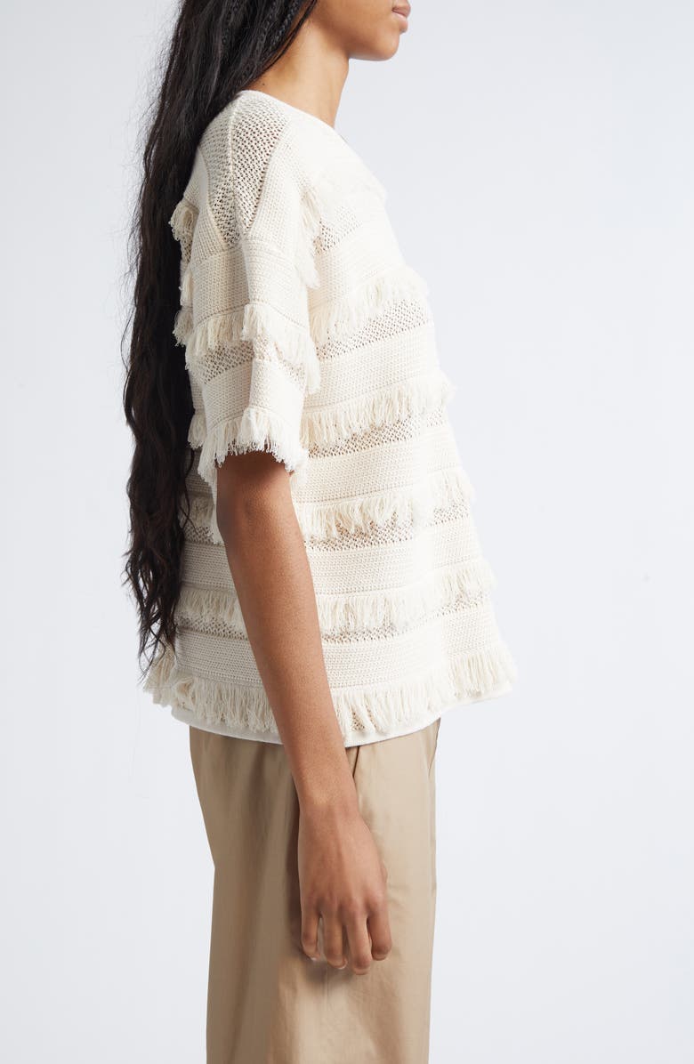 Max Mara Garza Openwork Fringe Sweater, Alternate, color, Ivory