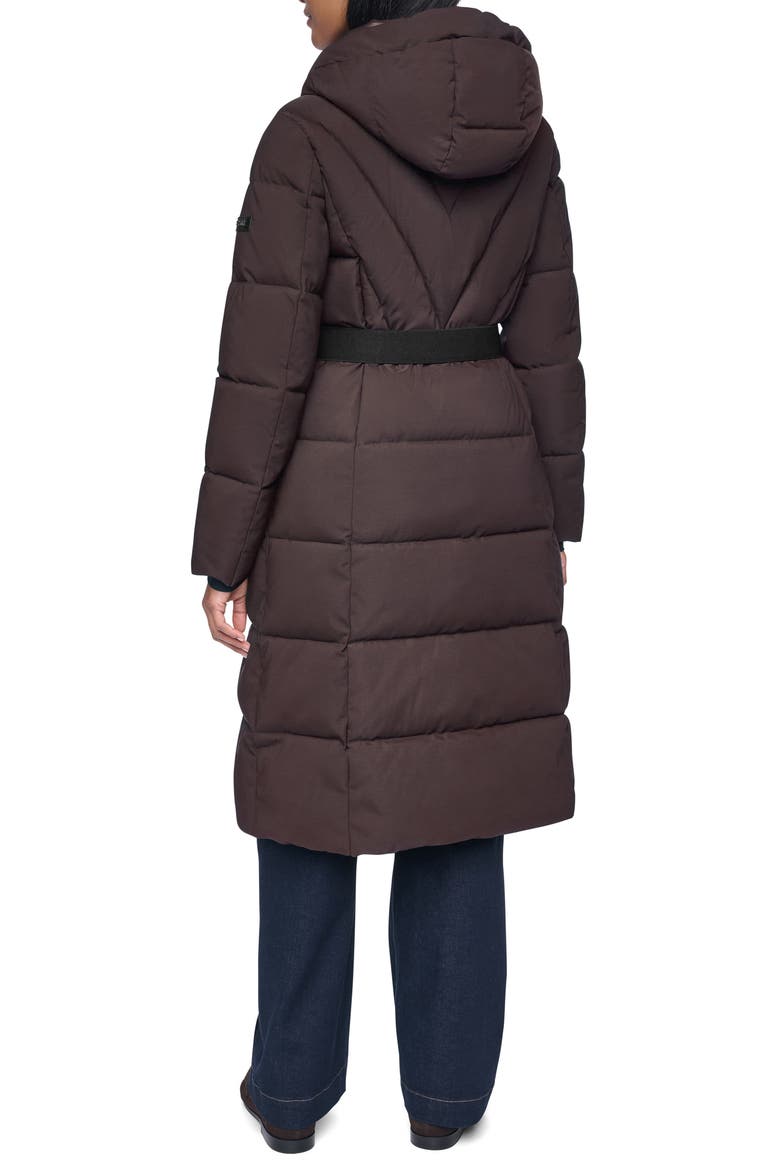 Water Resistant Belted Long Puffer Coat with Bib, Alternate, color, BITTER