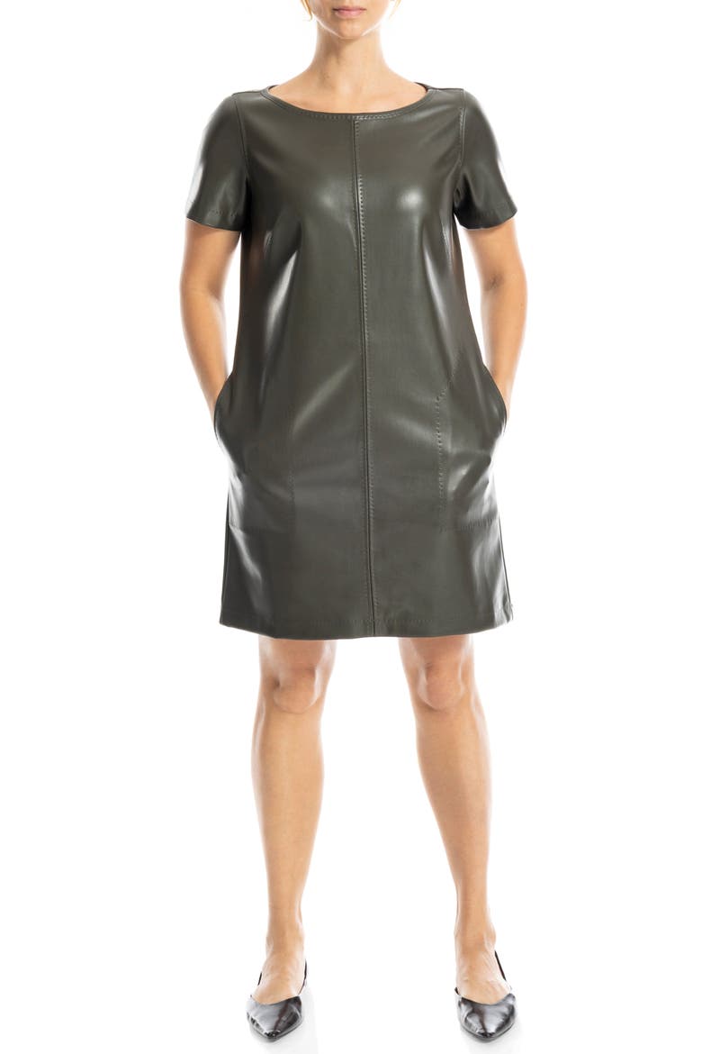 Short Sleeve Faux Leather Dress, Alternate, color, LODEN-LODEN