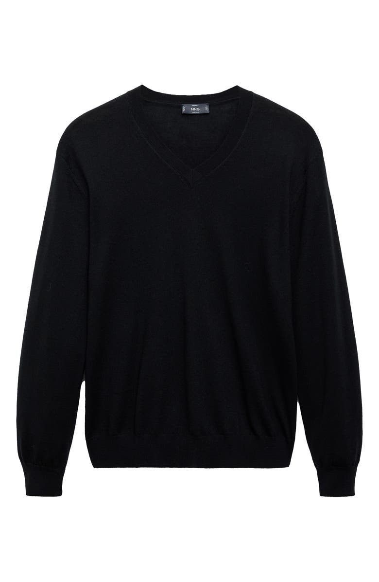 MANGO Solid Wool V-Neck Sweater, Alternate, color, Black