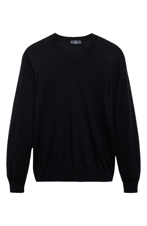 Mango Solid Wool V-neck Sweater In Black