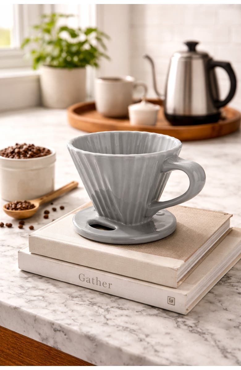 CHANTAL 8 ounce Lotus Ceramic Pour Over Coffee Filter, Alternate, color, Fade Gray