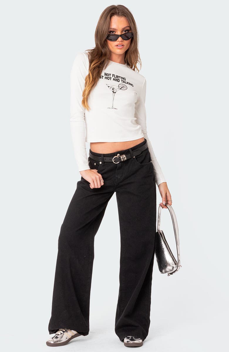 EDIKTED Flirty Long Sleeve Graphic T-Shirt, Alternate, color, Cream
