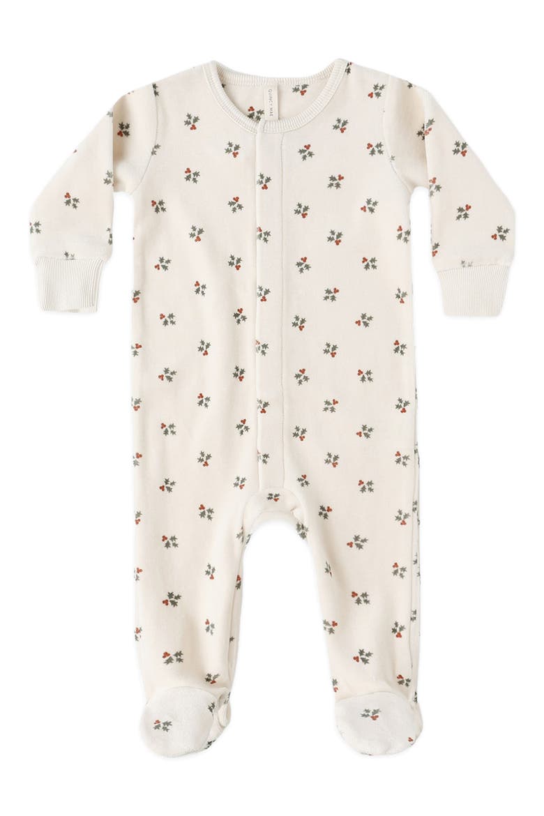 Kids' Holly Berry Hidden Snap Organic Cotton Velour Footie, Main, color, HOLLY BERRY-NB