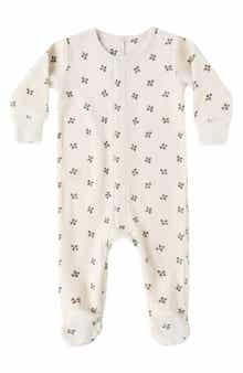 Kids' Holly Berry Hidden Snap Organic Cotton Velour Footie