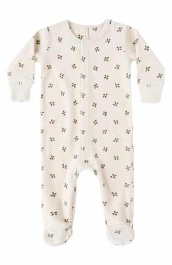 Kids' Holly Berry Hidden Snap Organic Cotton Velour Footie