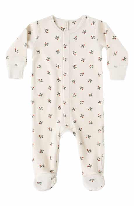 Kids' Holly Berry Hidden Snap Organic Cotton Velour Footie