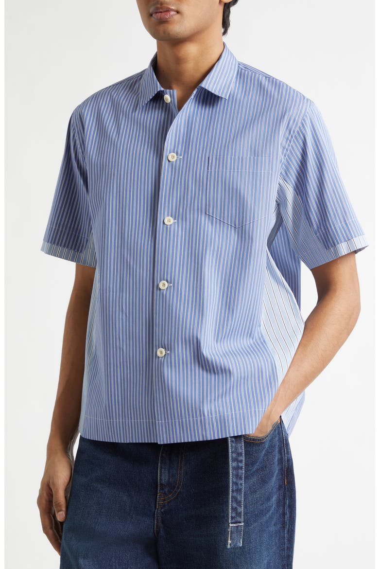 Mixed Stripe Cotton Poplin Button-Up Shirt, Alternate, color, BLUE STRIPE