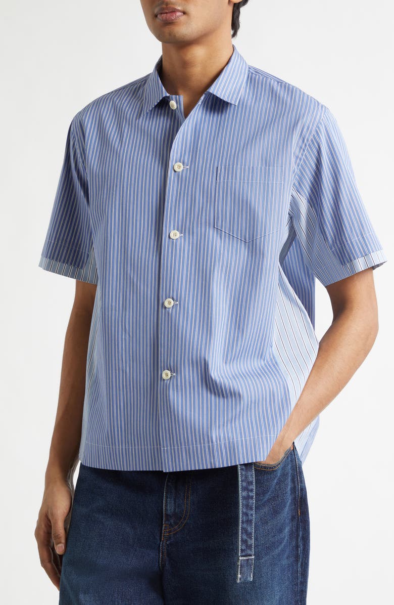 Sacai Mixed Stripe Cotton Poplin Button-Up Shirt, Alternate, color, Blue Stripe