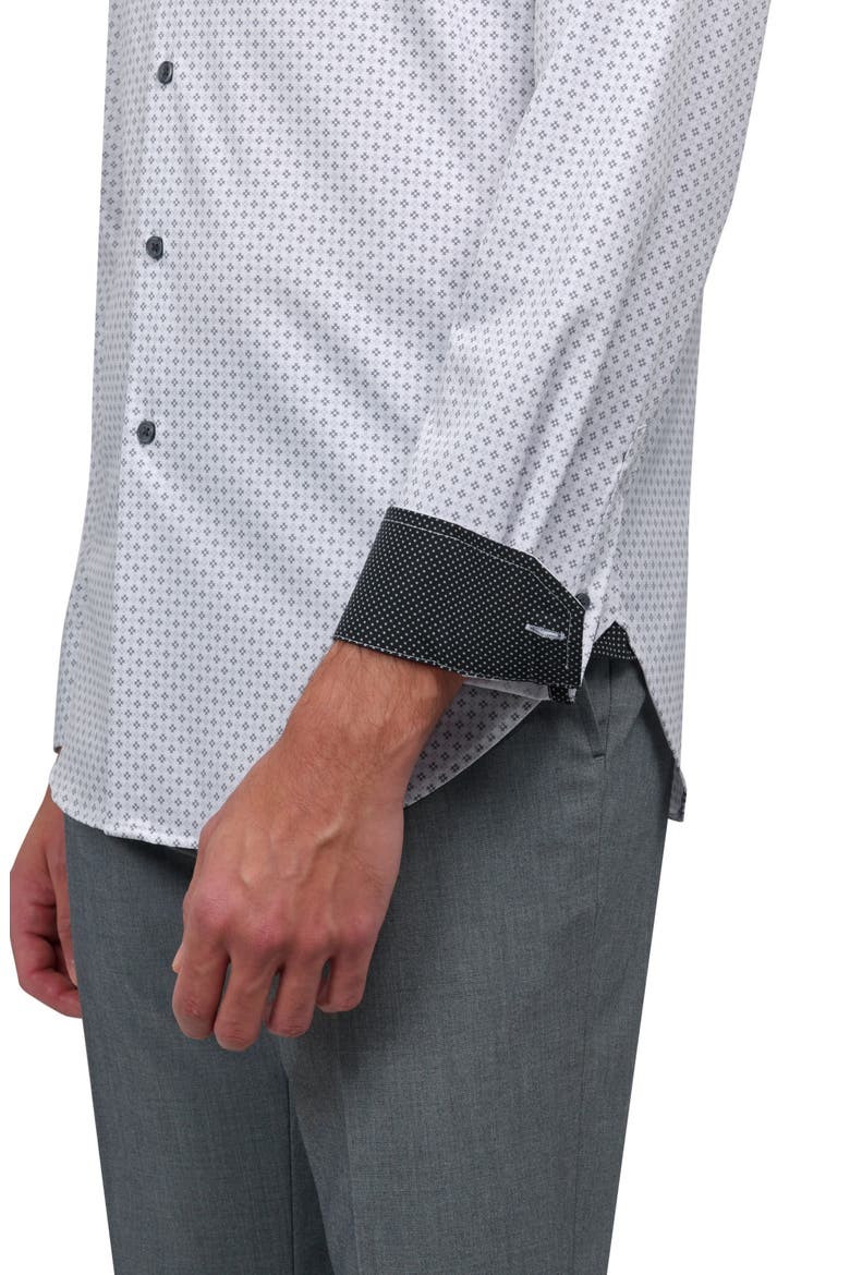 Slim Fit Geometric Print Recycled Performance Stretch Dress Shirt, Alternate, color, WHITE/GREEN