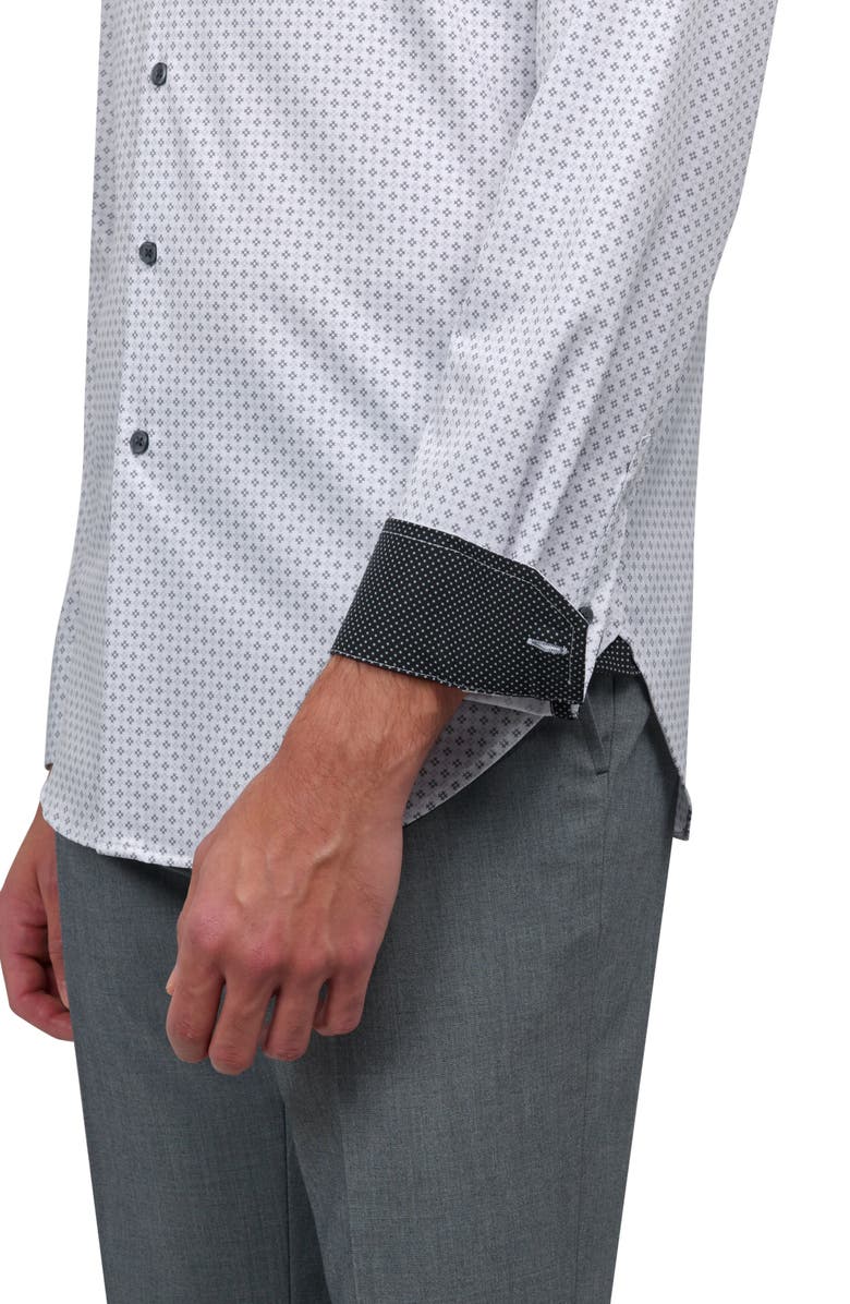 W.R.K Slim Fit Geometric Print Recycled Performance Stretch Dress Shirt, Alternate, color, White/Green