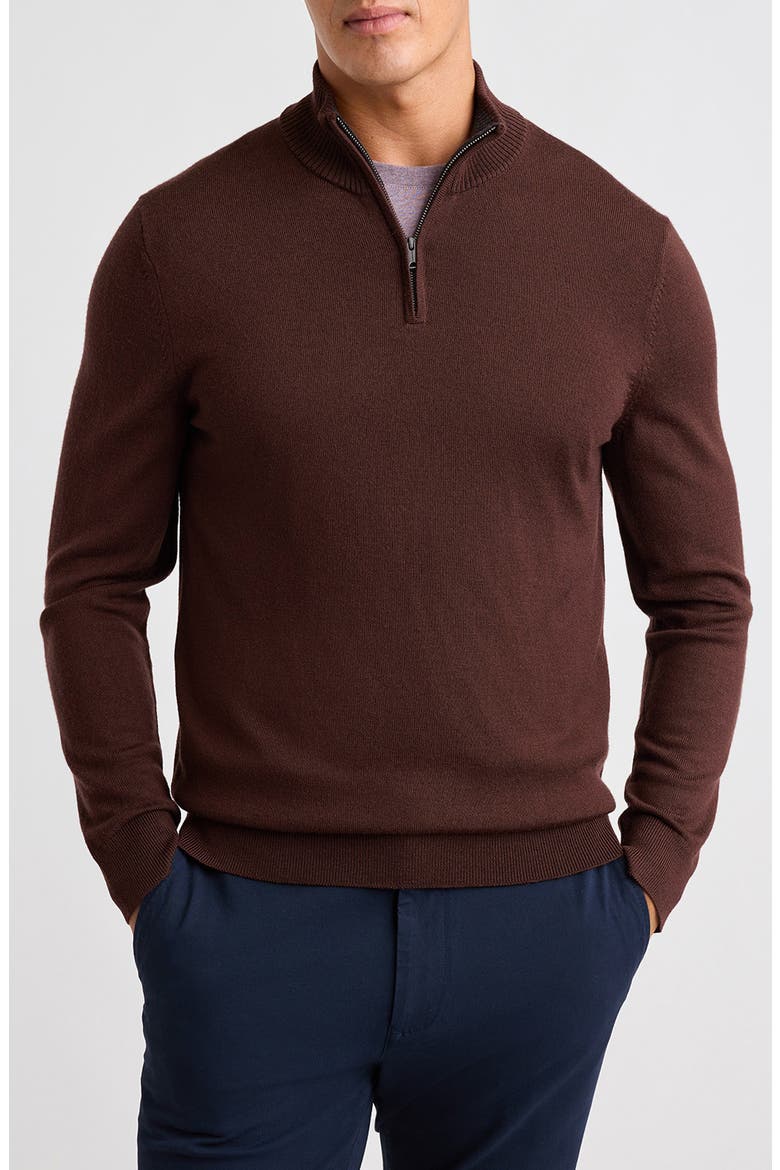 Merino Wool Quarter Zip Sweater, Main, color, LIGHT BROWN