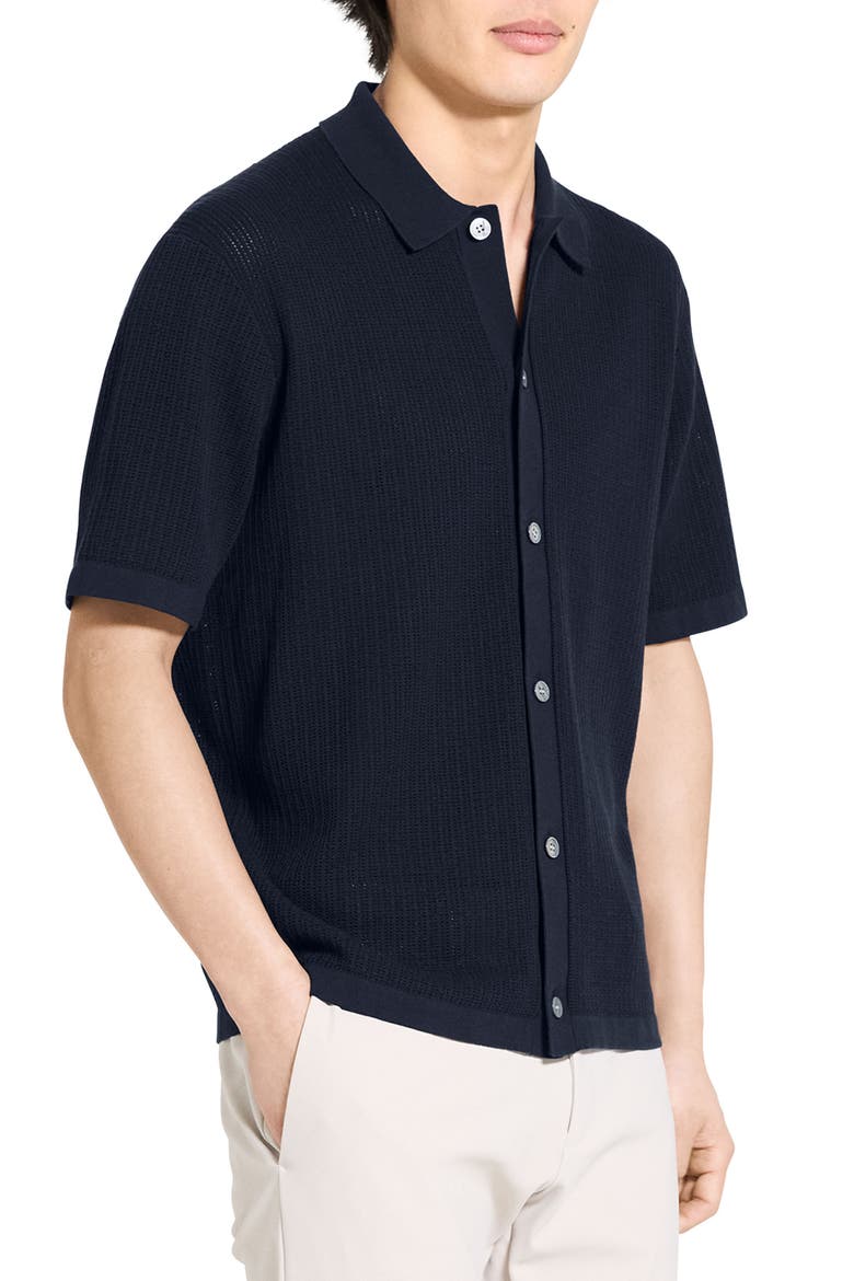 Tactile Cotton Open Stitch Button-Up Shirt, Alternate, color, BALTIC