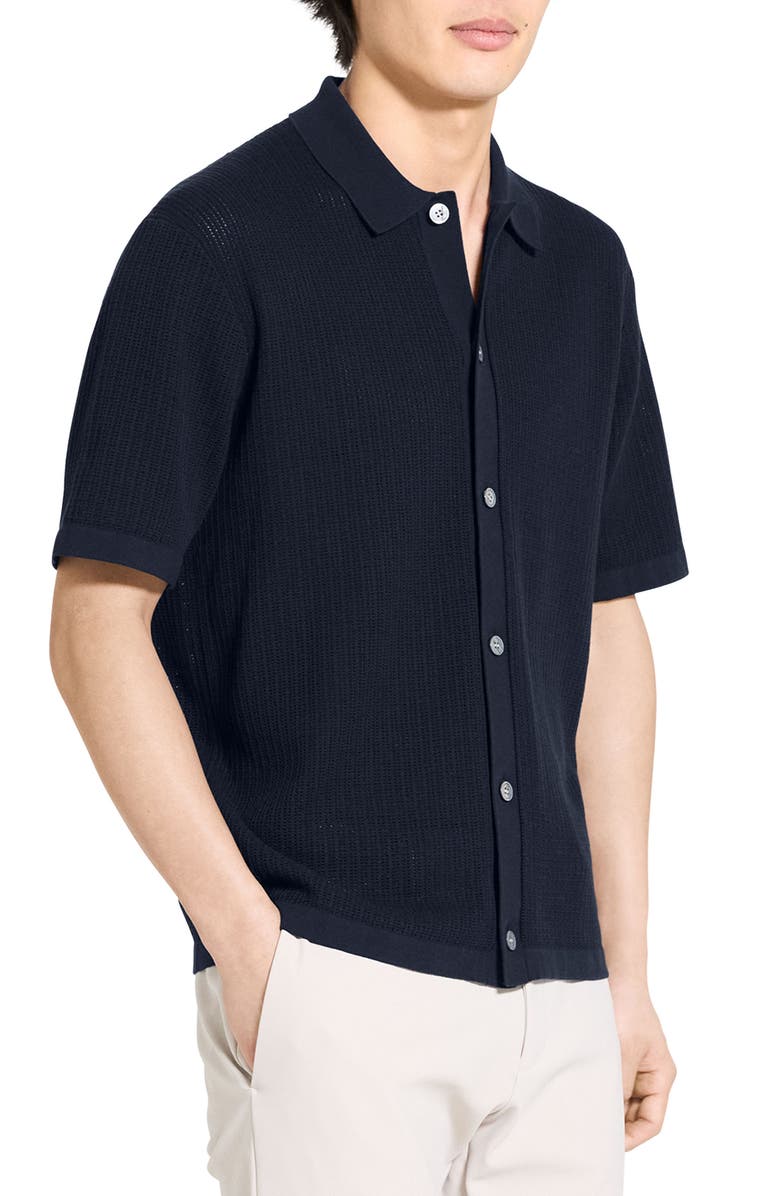 Theory Tactile Cotton Open Stitch Button-Up Shirt, Alternate, color, Baltic