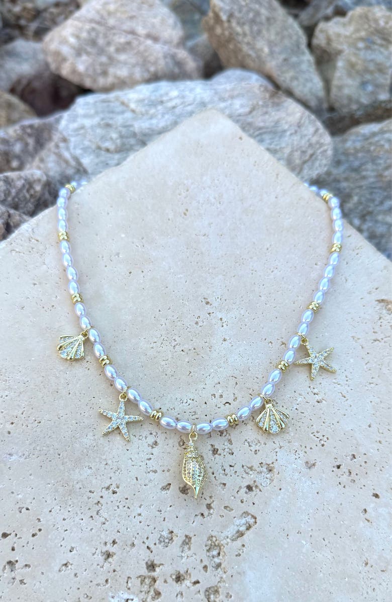 Adornia 14K Gold Plated Faux Pearl Shell Charm Necklace, Alternate, color, 