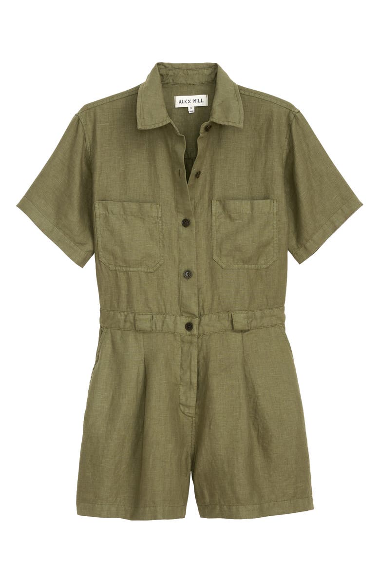 Alex Mill Cassi Linen Romper, Alternate, color, Bay Leaf