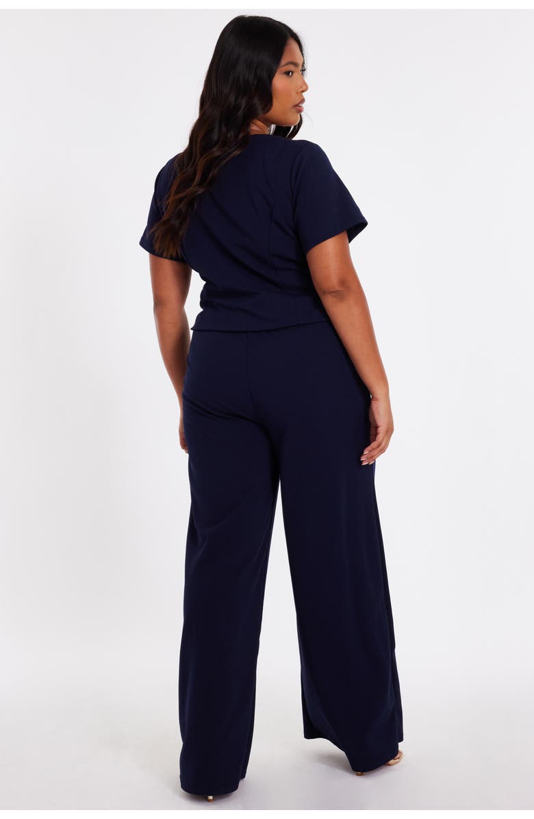 QUIZ Plus Size Button Detail Palazzo jumpsuit, Alternate, color, Navy