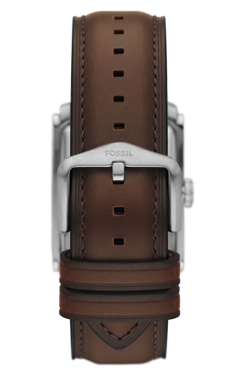 Fossil Carraway Leather Strap Watch, 30mm, Alternate, color, Brown/ Silver