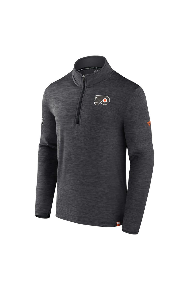FANATICS Men's Fanatics Heather Charcoal Philadelphia Flyers Authentic Pro Quarter-Zip Pullover Top, Alternate, color,