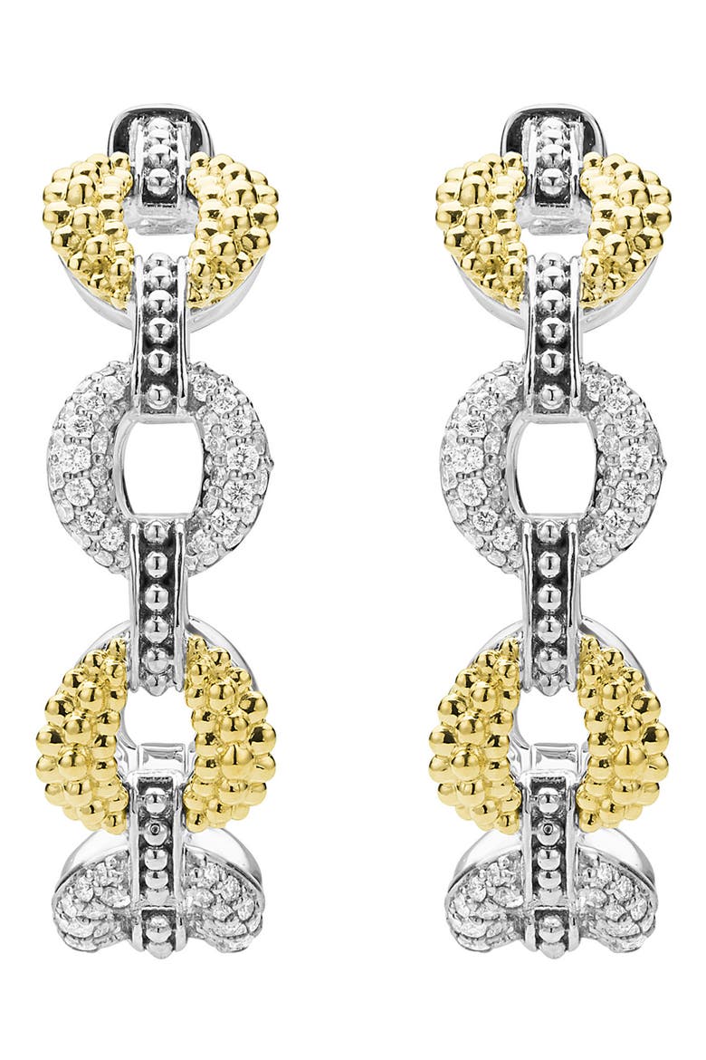 Caviar Lux 2-Tone Link Diamond Hoop Earrings, Alternate, color, STERLING SILVER