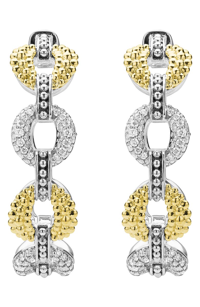LAGOS Caviar Lux 2-Tone Link Diamond Hoop Earrings, Alternate, color, Sterling Silver