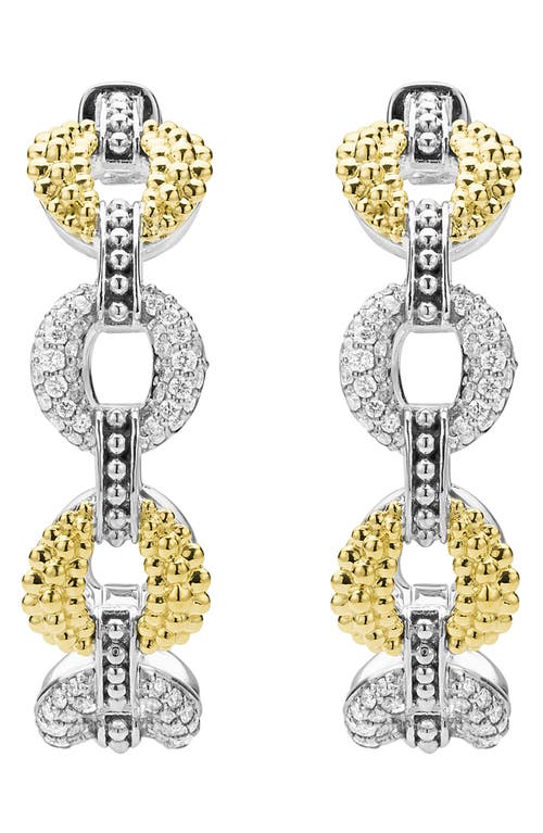 Lagos Caviar Lux 2-tone Link Diamond Hoop Earrings In Gold