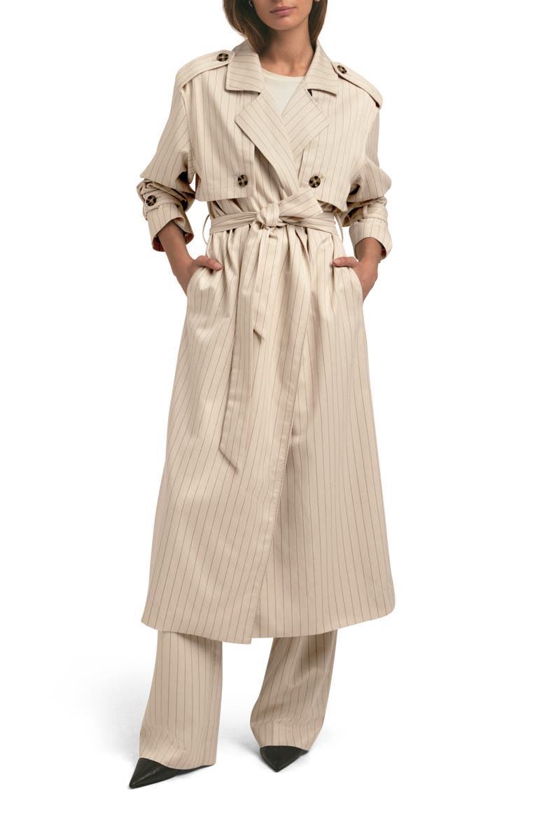 The Charles Pinstripe Trench Coat, Main, color, WARM SAND PINSTRIP