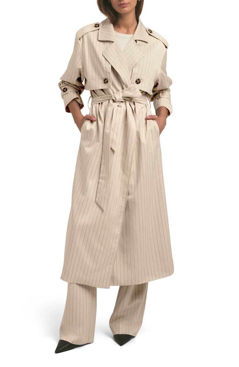 Favorite Daughter The Charles Pinstripe Trench Coat, Main, color, Warm Sand Pinstrip