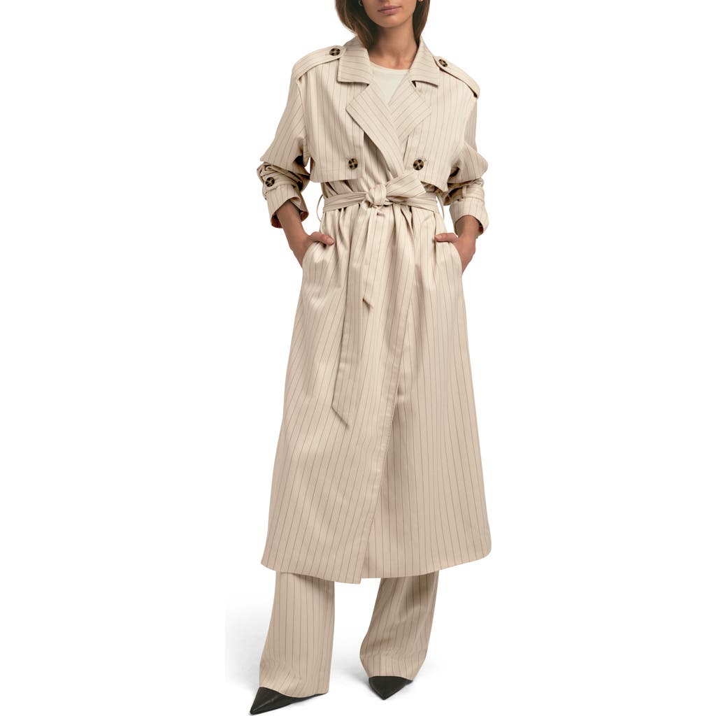 Favorite Daughter The Charles Pinstripe Trench Coat In Warm Sand Pinstrip