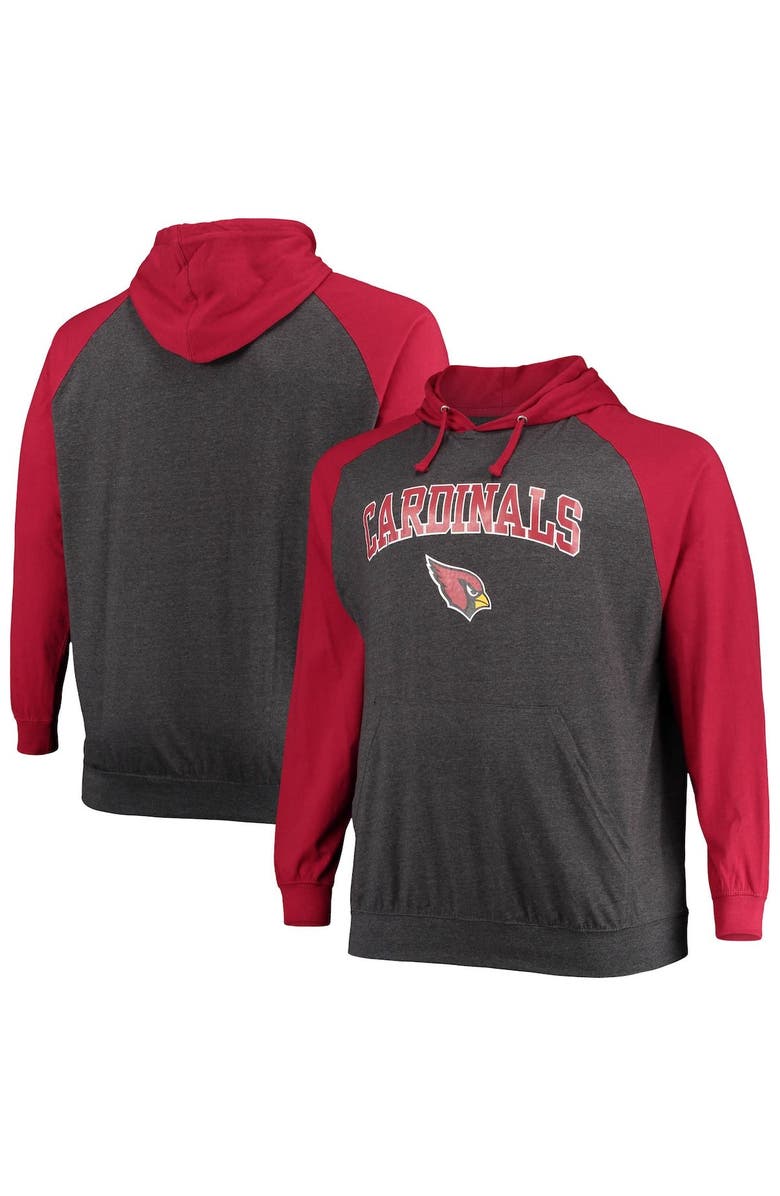 FANATICS Men's Fanatics Branded Cardinal/Heathered Charcoal Arizona Cardinals Big & Tall Lightweight Raglan Pullover Hoodie, Main, color,