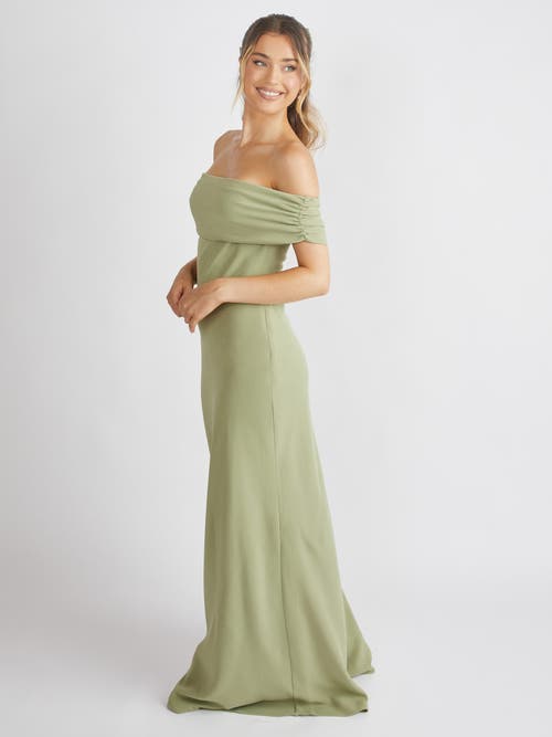 Six Stories Bardot Gathered Crepe Bridesmaid Dress In Green