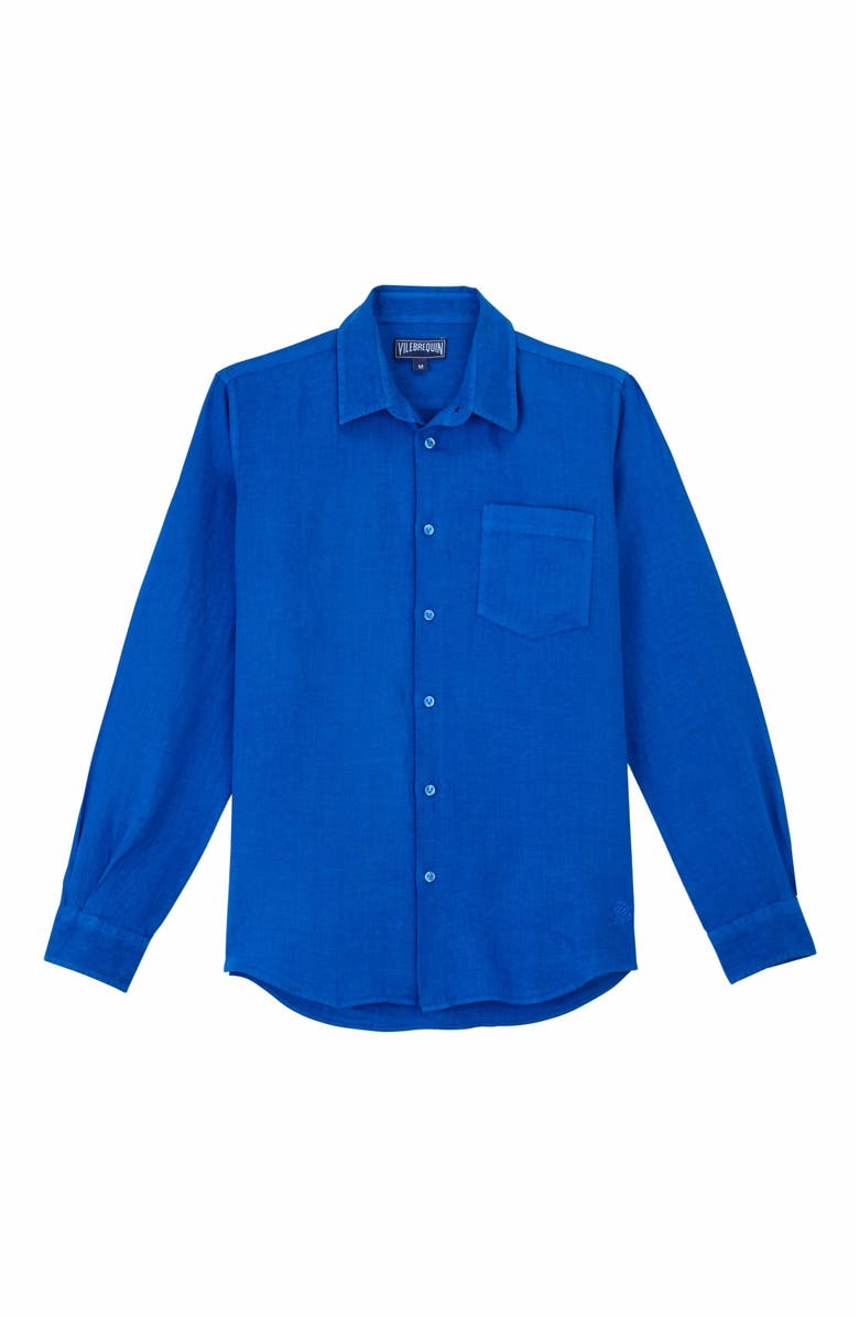 Vilebrequin Men's Solid Linen Shirt, Alternate, color, Palace