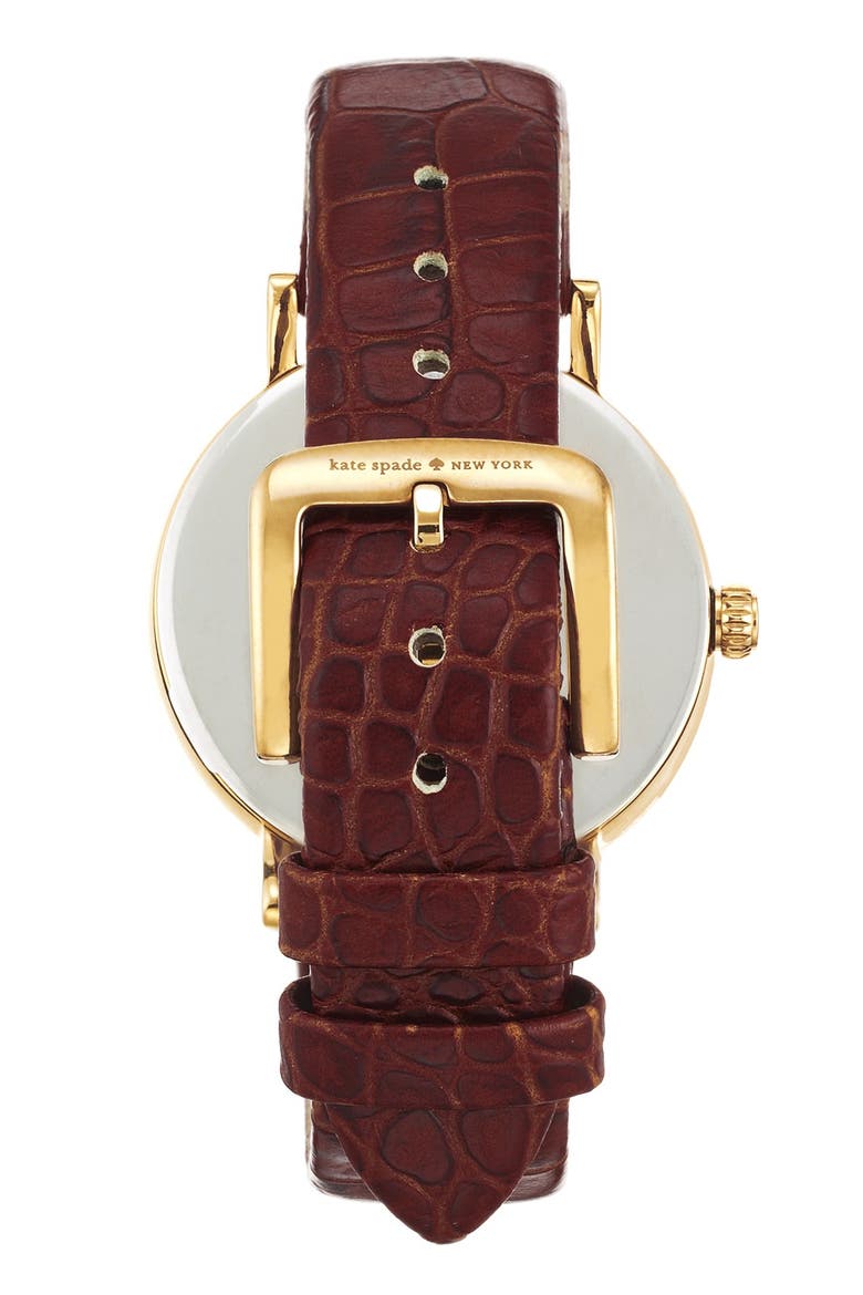 'metro' embossed leather strap watch, 34mm, Alternate, color, DEEP CARAMEL