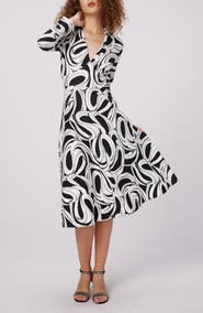 DVF Ryan Abstract Print Long Sleeve Dress