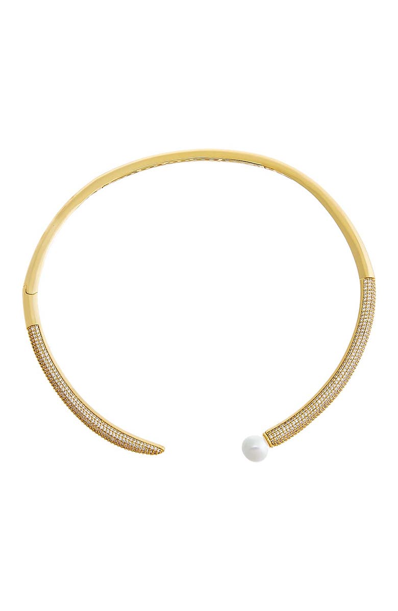 BY ADINA EDEN Pave X Pearl Open Collar Choker Necklace, Main, color,