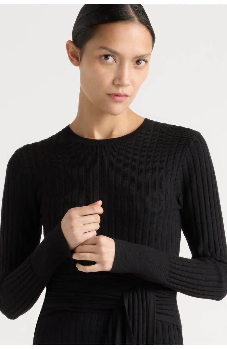 Modern Citizen Carmen Tie-Front Ribbed Dress, Alternate, color, Black