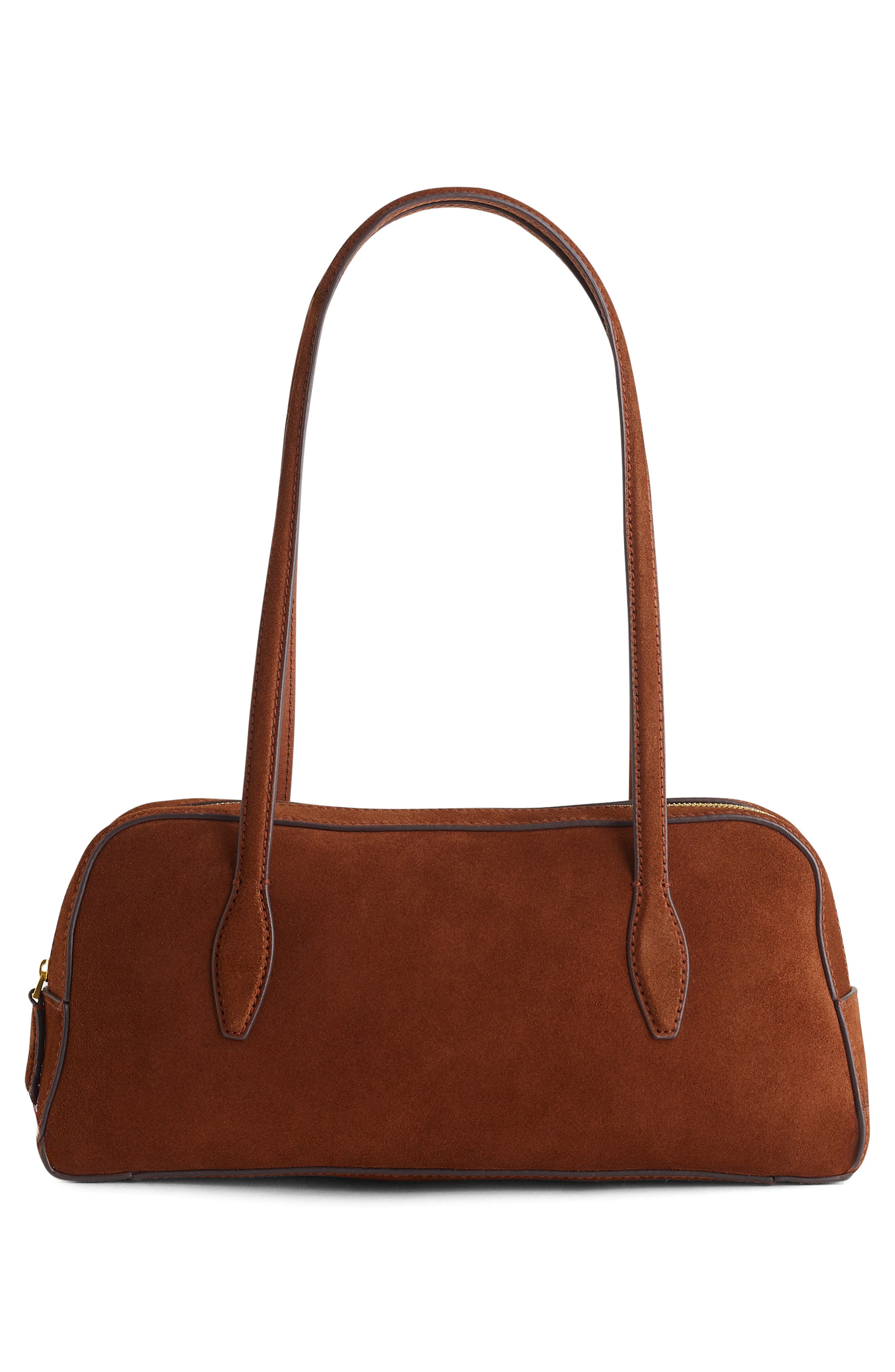 Madewell The Top Zip Suede Shoulder Bag, Main, color, Soft Mahogany