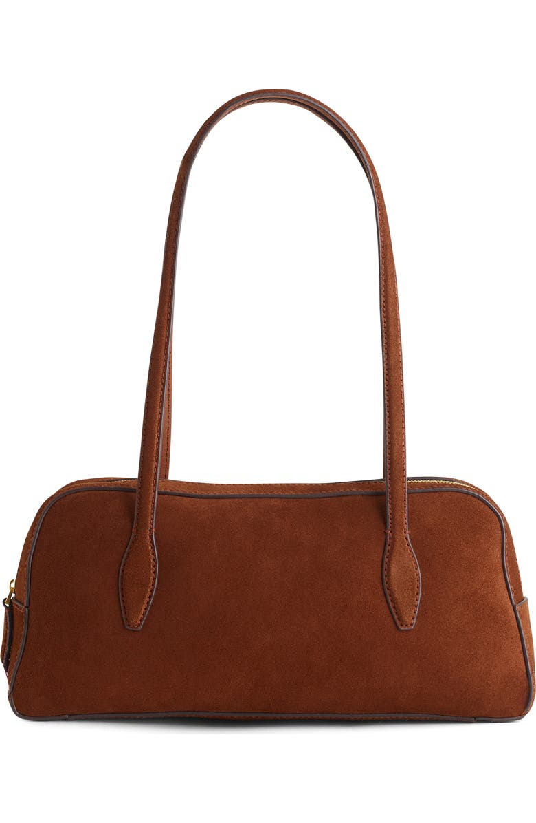 Madewell The Top Zip Suede Shoulder Bag, Main, color, Soft Mahogany