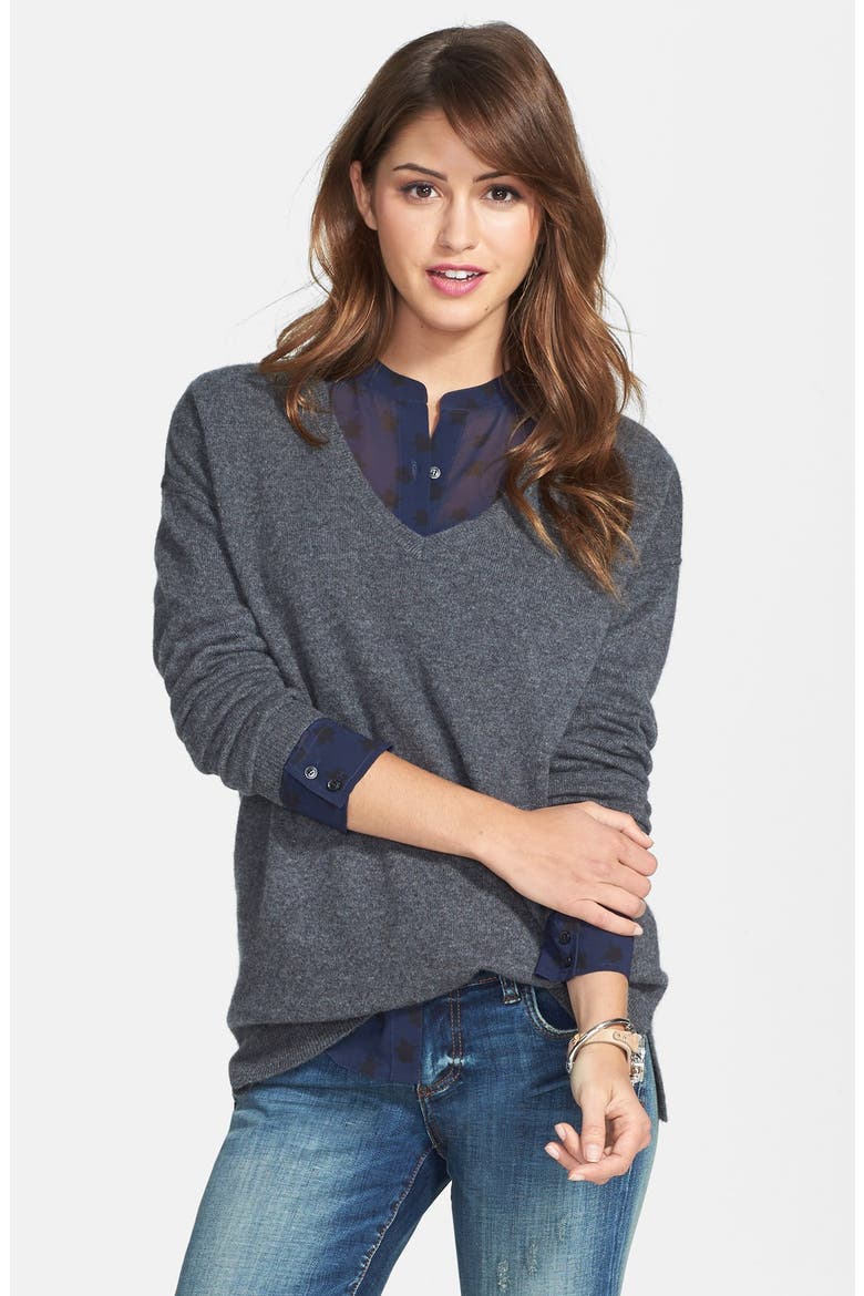 High/Low Cashmere V-Neck Tunic, Main, color, HEATHER CHARCOAL