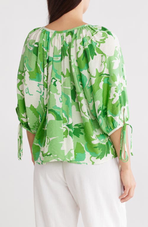 Shop Renee C Floral Puff Sleeve Blouse In Green