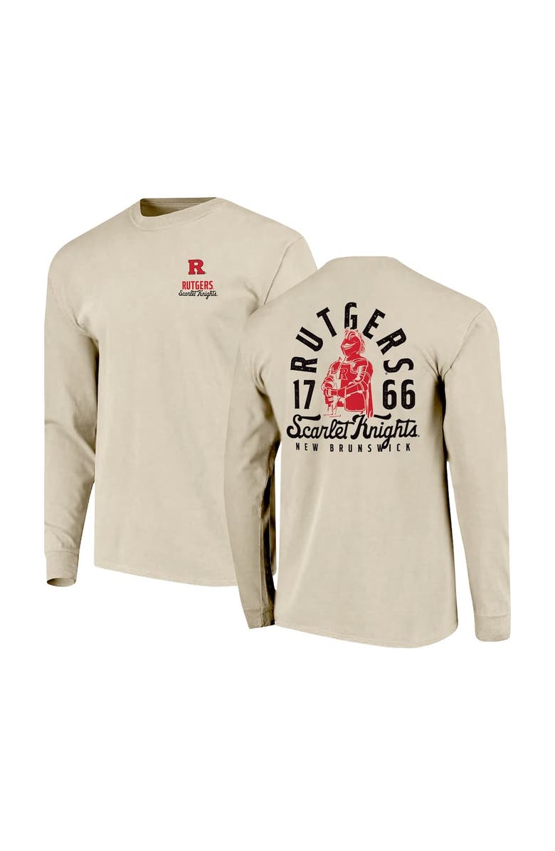 IMAGE ONE Men's Natural Rutgers Scarlet Knights Comfort Colors Mascot Overlay Long Sleeve T-Shirt, Main, color, Natural