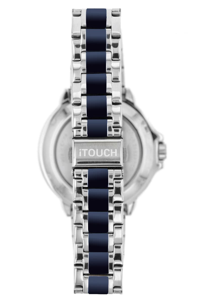 I TOUCH Men's iTouch Connected Hybrid Smartwatch Fitness Tracker: Silver Case with Navy and Silver Metal Strap, 42mm, Alternate, color, 