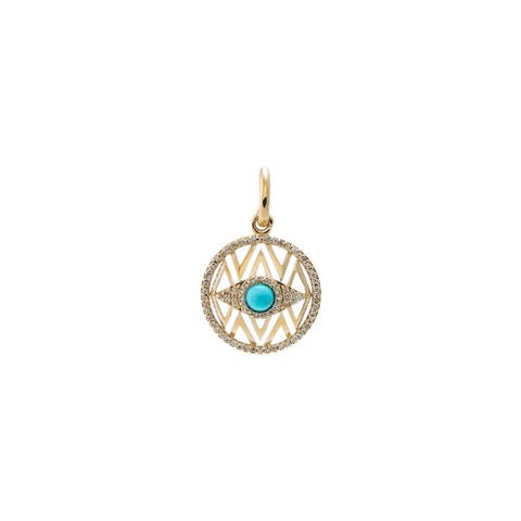 Diamond X Turquoise Evil Eye Disc Charm 14K
