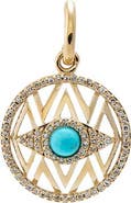 BY ADINA EDEN Diamond X Turquoise Evil Eye Disc Charm 14K