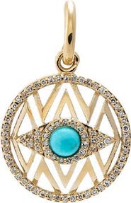 BY ADINA EDEN Diamond X Turquoise Evil Eye Disc Charm 14K