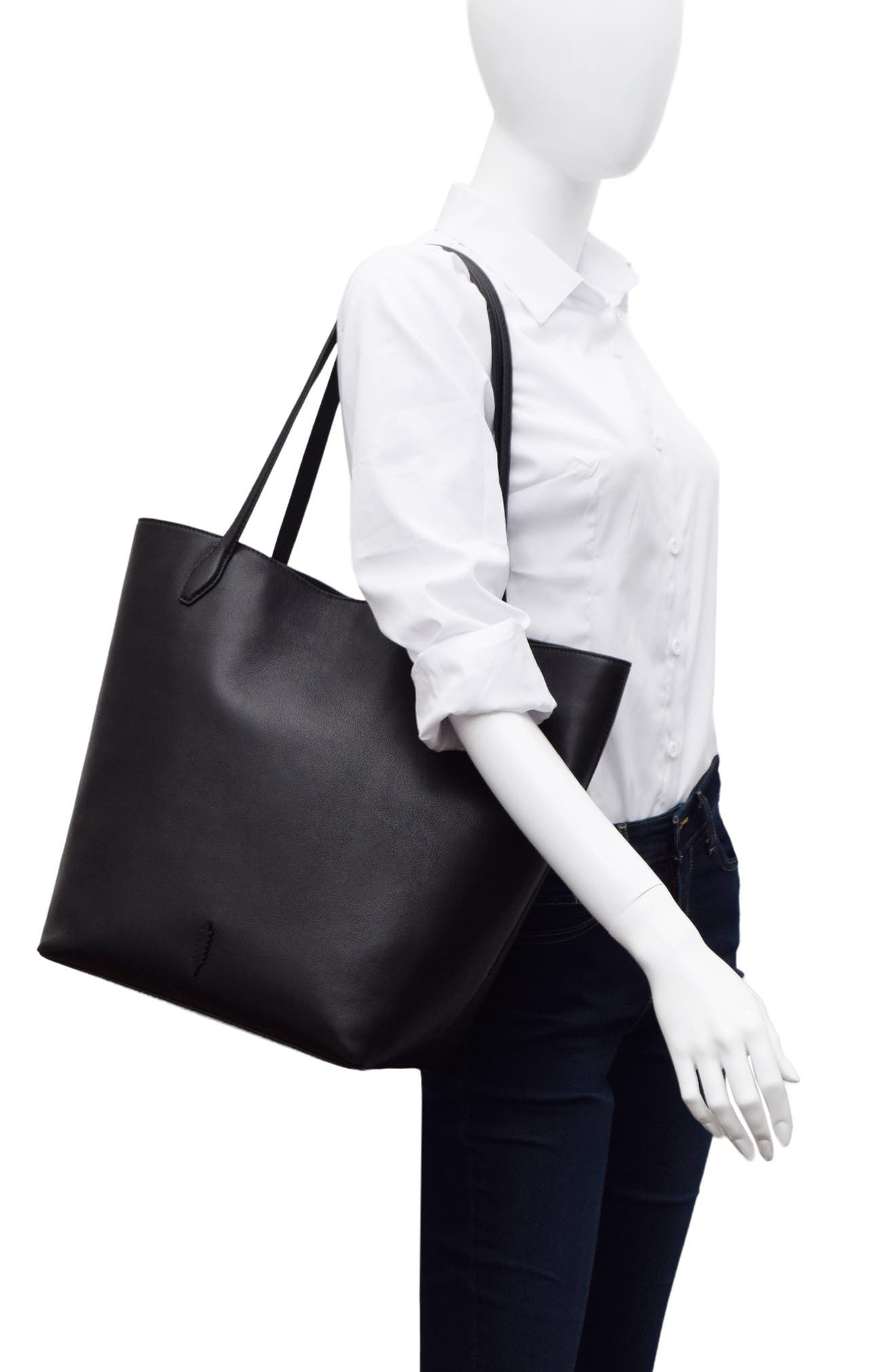 Thacker Large Asher Leather Tote, Alternate, color, Black